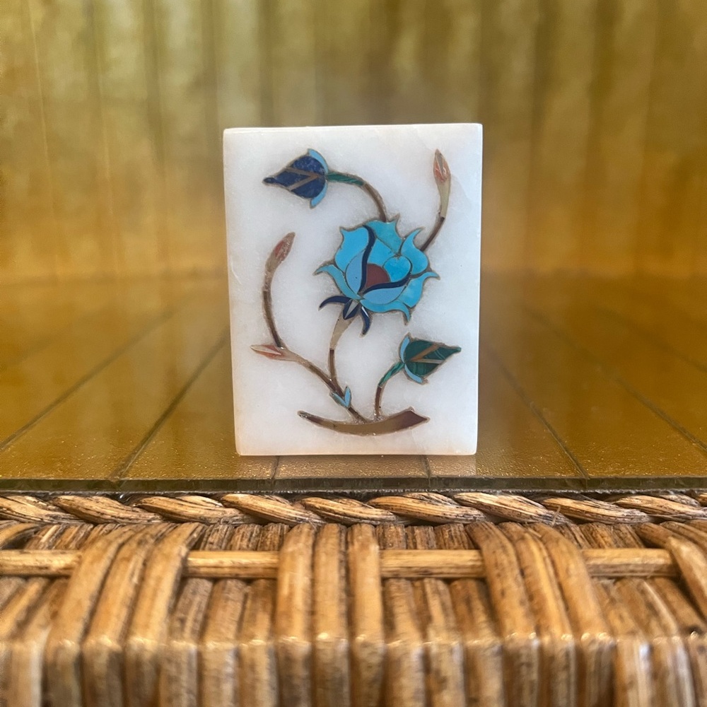 French turquoise lapis marble inlay trinket box
